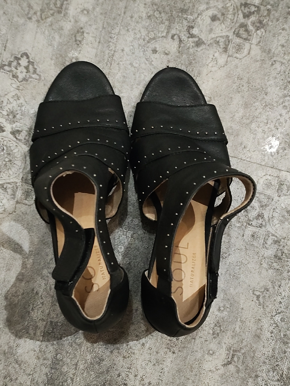 Soul By Naturalizer Black Open-Toe Ankle Strap Heels with Stud Accents